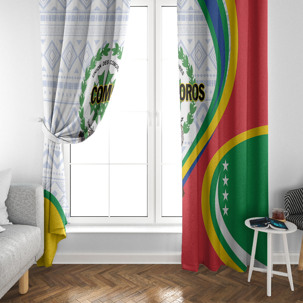 Comoros Independence Day Window Curtain 1975 Komori Mongoose Lemur African Pattern - Wonder Print Shop