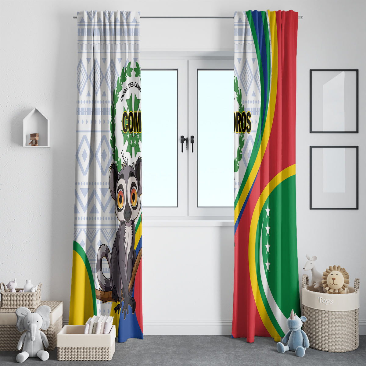Comoros Independence Day Window Curtain 1975 Komori Mongoose Lemur African Pattern - Wonder Print Shop