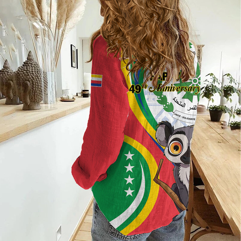 Comoros Independence Day Women Casual Shirt 1975 Komori Mongoose Lemur African Pattern - Wonder Print Shop