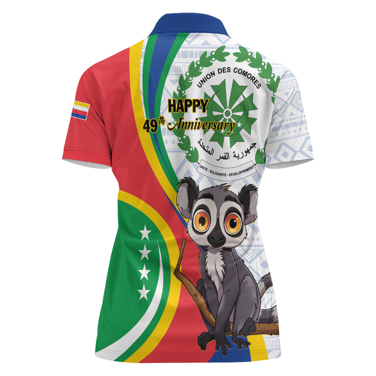 Comoros Independence Day Women Polo Shirt 1975 Komori Mongoose Lemur African Pattern - Wonder Print Shop