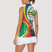 Comoros Independence Day Women Sleeveless Polo Shirt 1975 Komori Mongoose Lemur African Pattern - Wonder Print Shop
