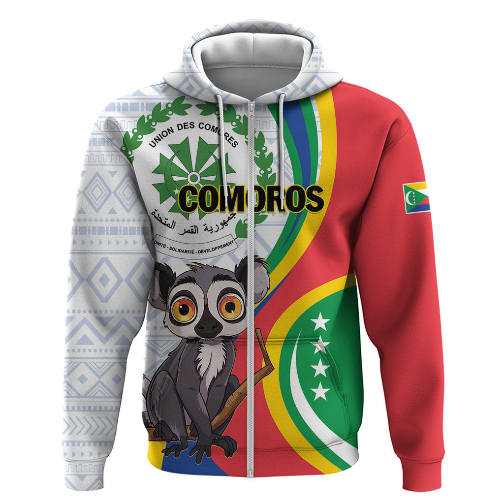 Comoros Independence Day Zip Hoodie 1975 Komori Mongoose Lemur African Pattern - Wonder Print Shop