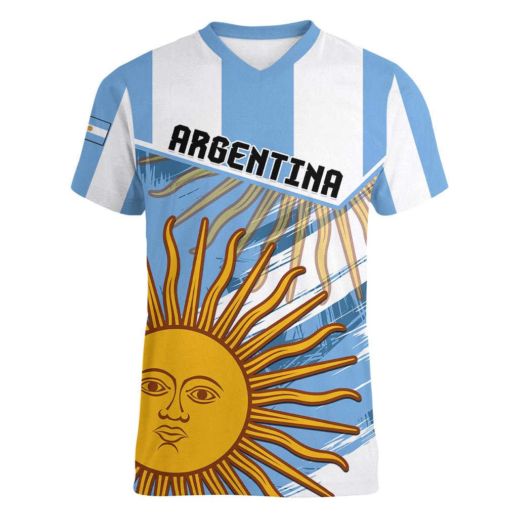 Argentina Women V Neck T Shirt La Argentina Sol De Mayo Sport Style - Wonder Print Shop