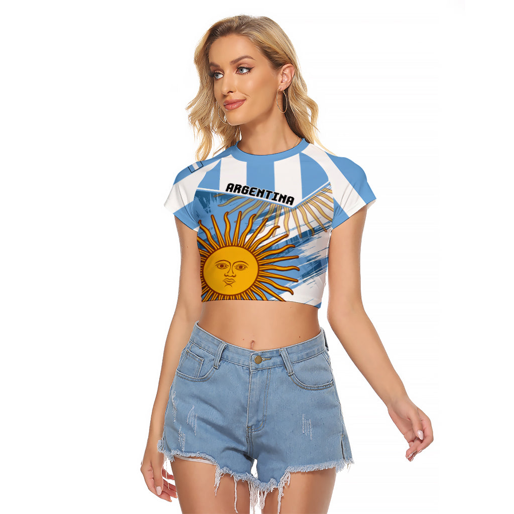Custom Argentina Raglan Cropped T Shirt La Argentina Sol De Mayo Sport Style - Wonder Print Shop