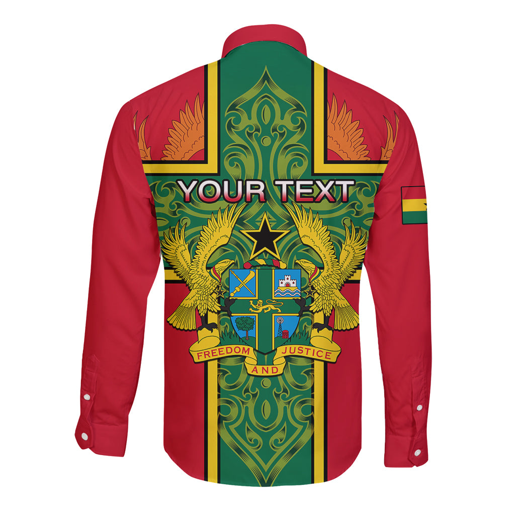 Custom Ghana Long Sleeve Button Shirt Ghana Cross Of Saint George With Tawny Eagles - Wonder Print Shop