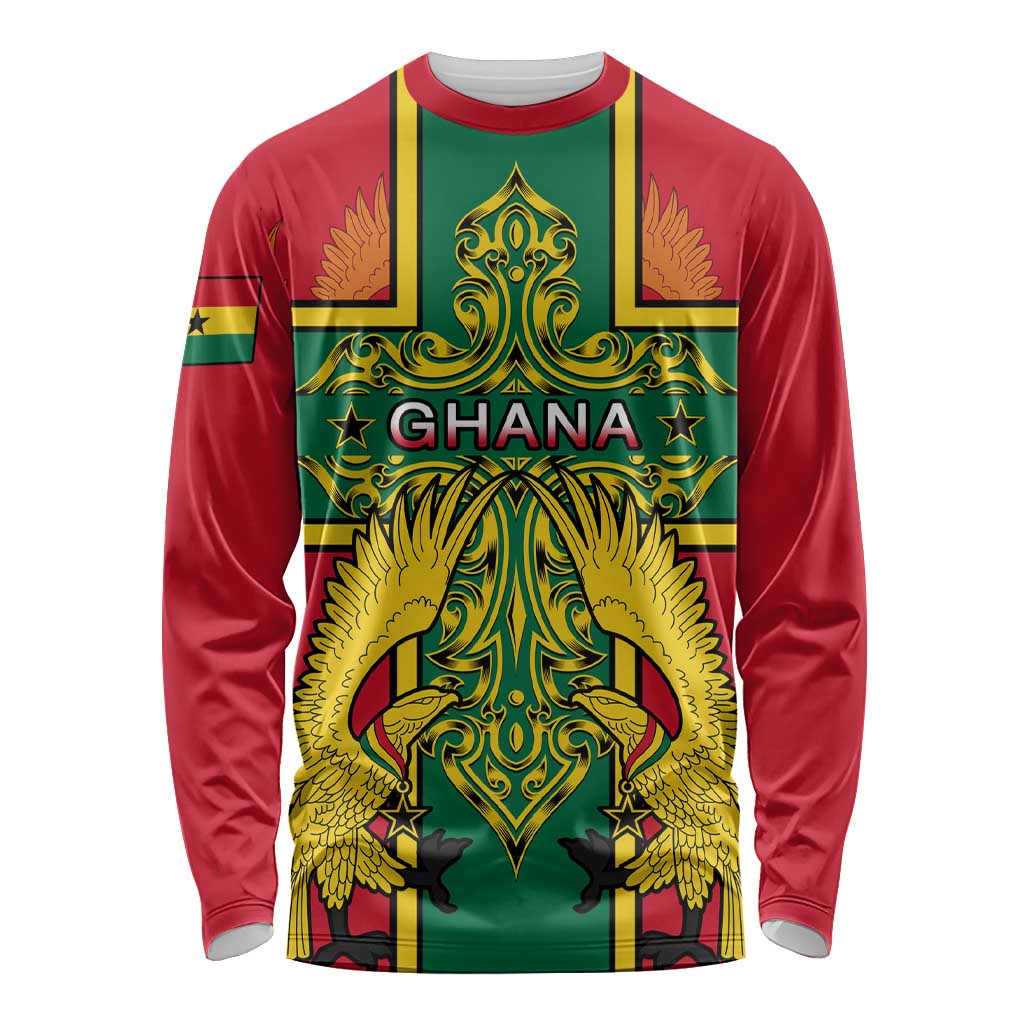 Custom Ghana Long Sleeve Shirt Ghana Cross Of Saint George With Tawny Eagles LT01
