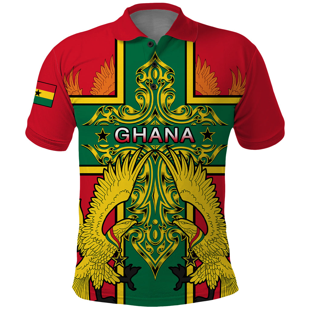 Custom Ghana Polo Shirt Ghana Cross Of Saint George With Tawny Eagles - Wonder Print Shop
