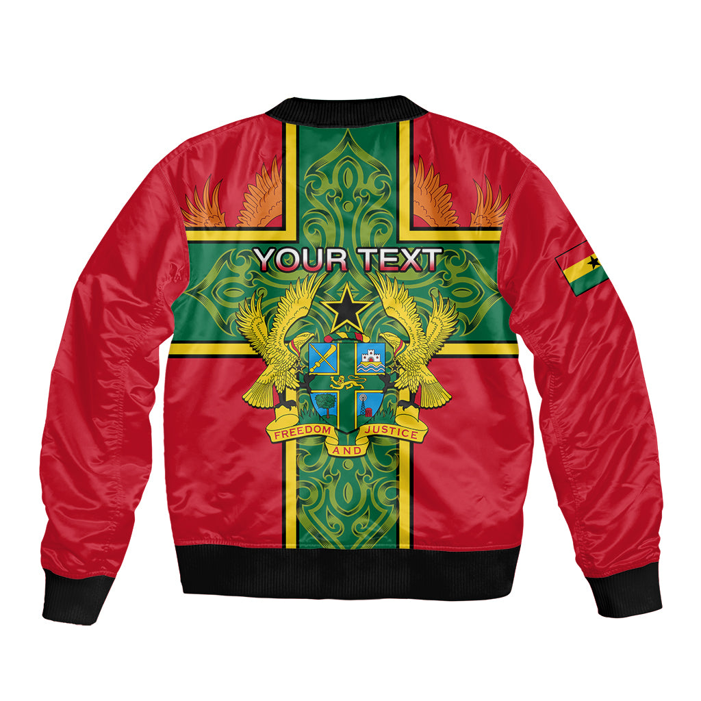 Custom Ghana Sleeve Zip Bomber Jacket Ghana Cross Of Saint George With Tawny Eagles - Wonder Print Shop