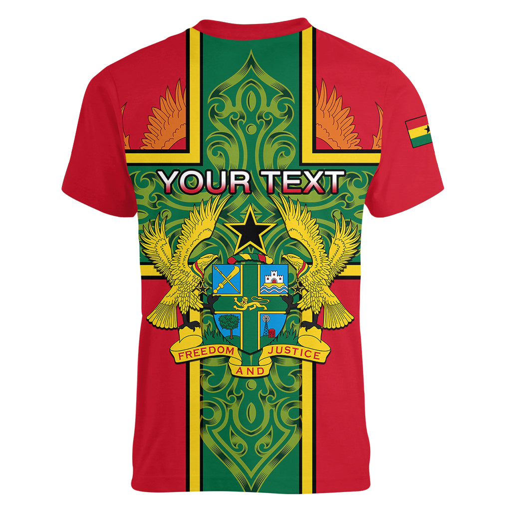Custom Ghana Women V Neck T Shirt Ghana Cross Of Saint George With Tawny Eagles - Wonder Print Shop