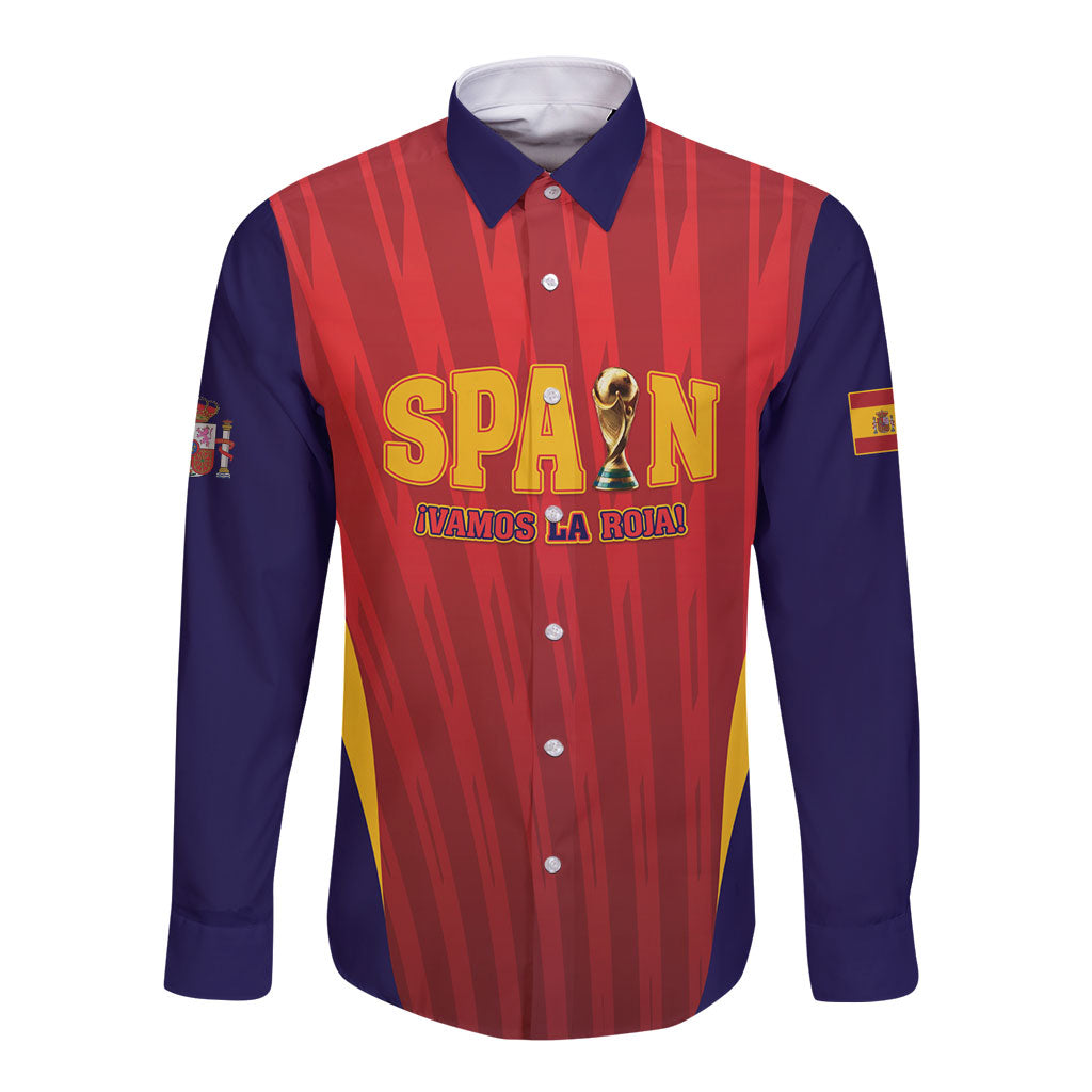 Custom Spain 2026 World Football Long Sleeve Button Shirt Vamos La Roja