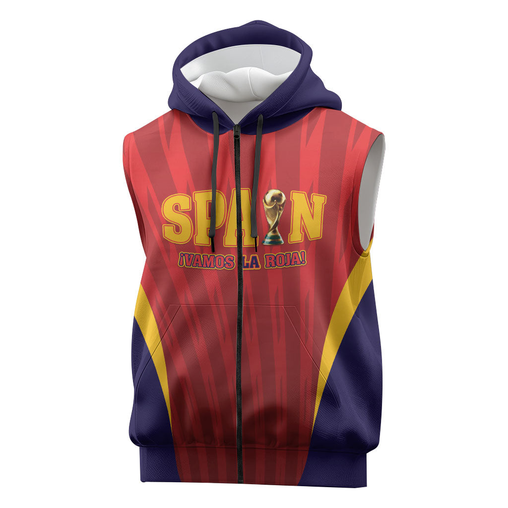 Custom Spain 2026 World Football Sleeveless Zip Hoodie Vamos La Roja