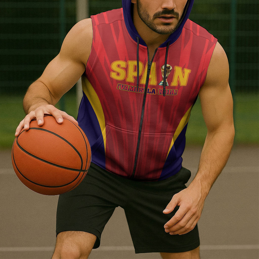 Custom Spain 2026 World Football Sleeveless Zip Hoodie Vamos La Roja