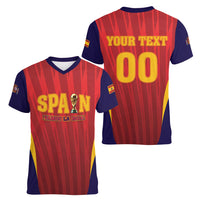 Custom Spain 2026 World Football Women V-Neck T-Shirt Vamos La Roja