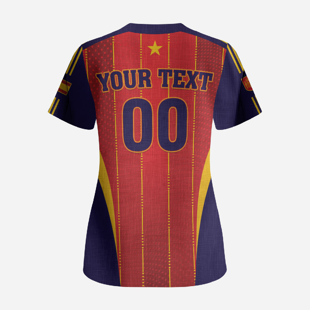 Custom Spain 2026 World Football Scrub Top Vamos Espana