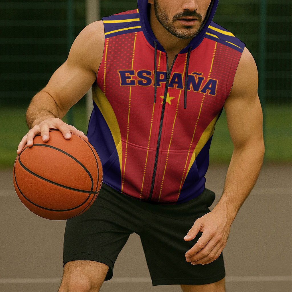 Custom Spain 2026 World Football Sleeveless Zip Hoodie Vamos Espana