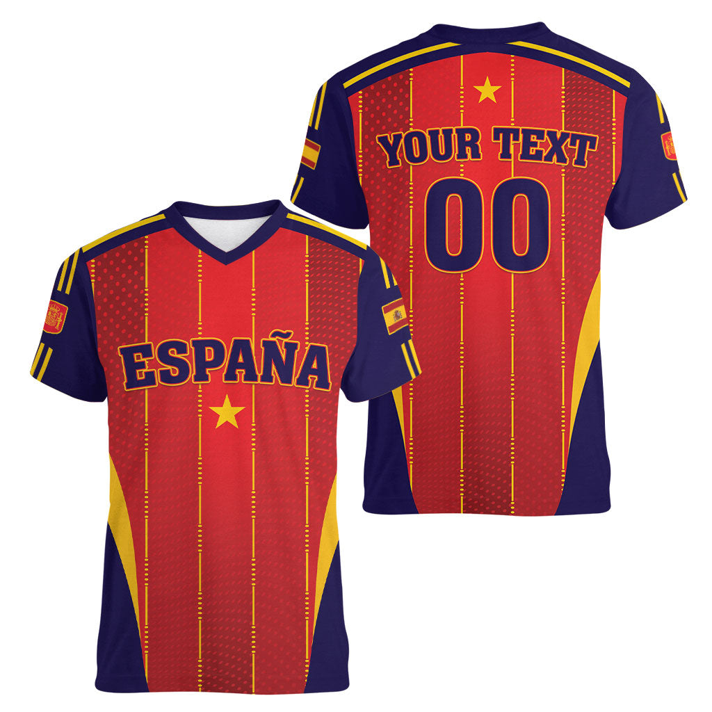 Custom Spain 2026 World Football Women V-Neck T-Shirt Vamos Espana