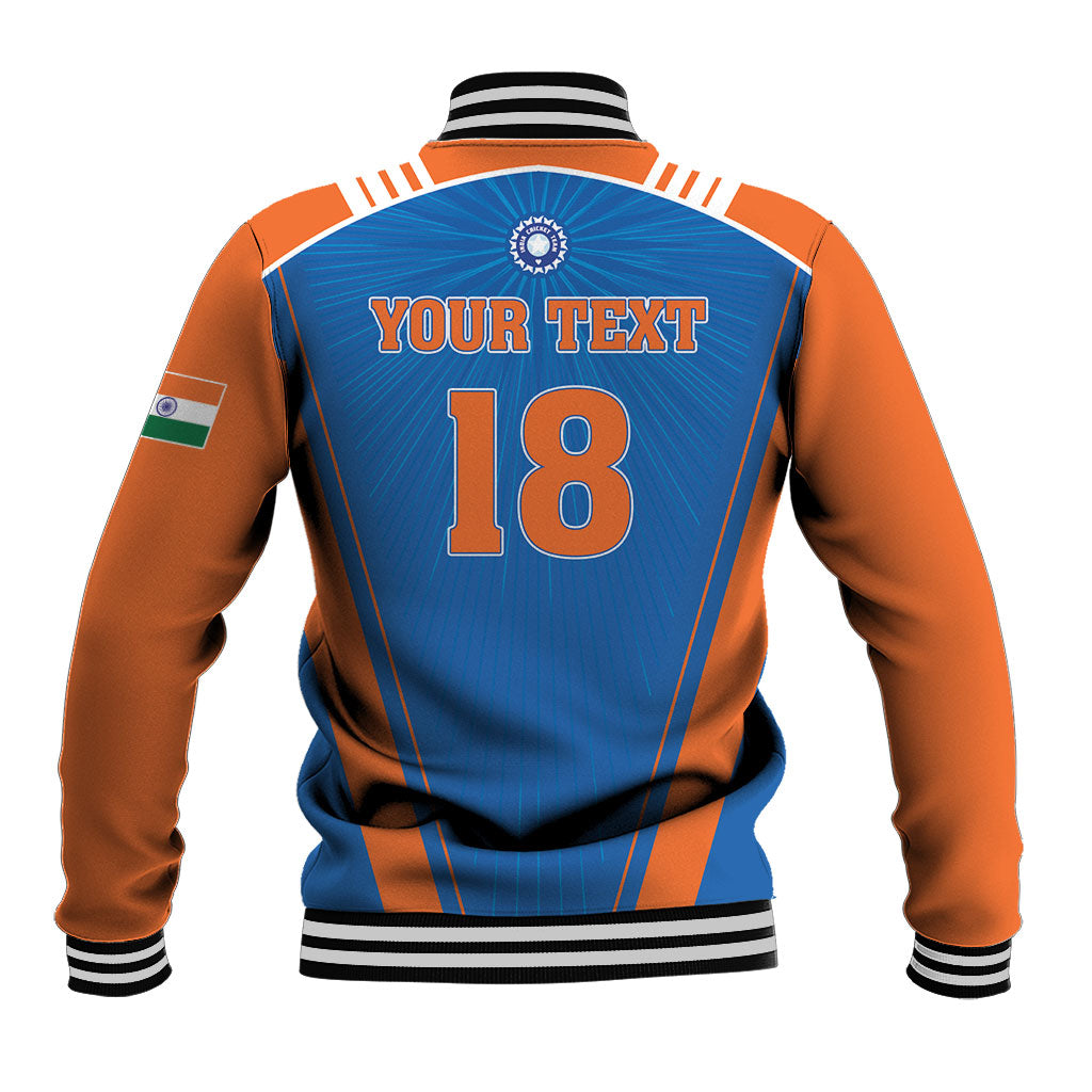 Custom India 2026 World Cricket Baseball Jacket Women in Blue Go Champions