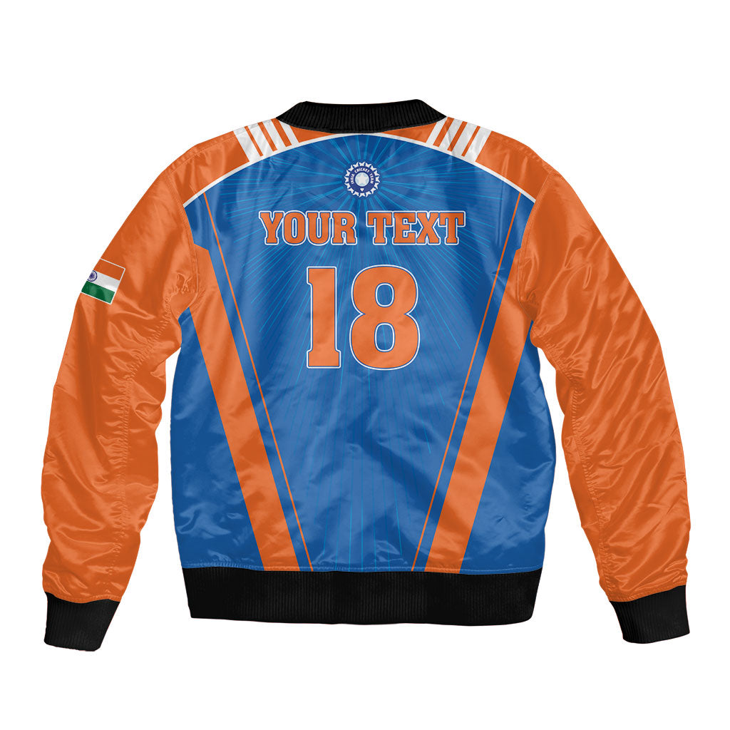 Custom India 2026 World Cricket Bomber Jacket Women in Blue Go Champions