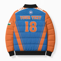 Custom India 2026 World Cricket Bomber Puffer Jacket Women in Blue Go Champions