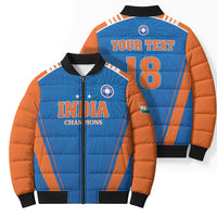 Custom India 2026 World Cricket Bomber Puffer Jacket Women in Blue Go Champions