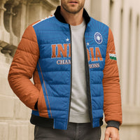 Custom India 2026 World Cricket Bomber Puffer Jacket Women in Blue Go Champions
