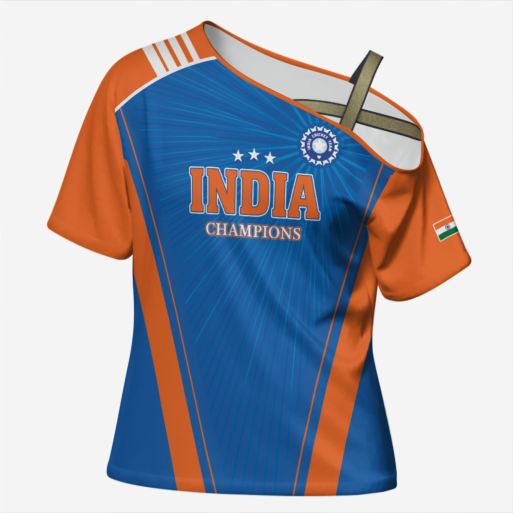 Custom India 2026 World Cricket Cross Shoulder Shirt Women in Blue Go Champions