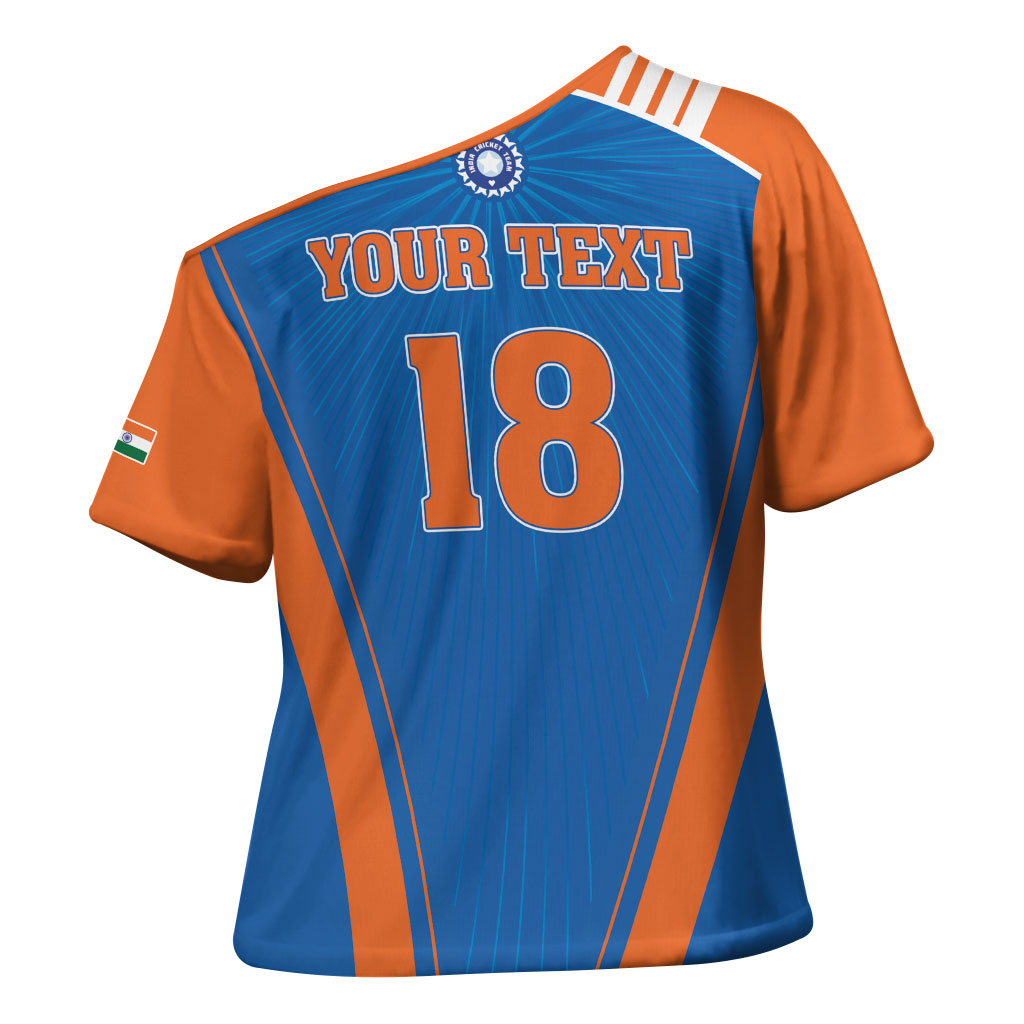 Custom India 2026 World Cricket Cross Shoulder Shirt Women in Blue Go Champions