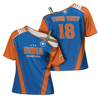Custom India 2026 World Cricket Cross Shoulder Shirt Women in Blue Go Champions