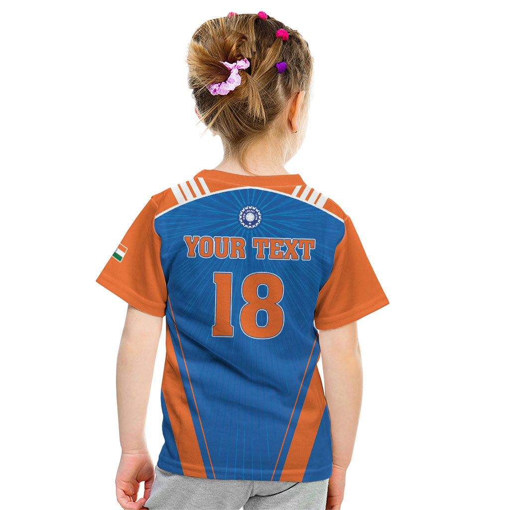 Custom India 2026 World Cricket Kid T Shirt Women in Blue Go Champions