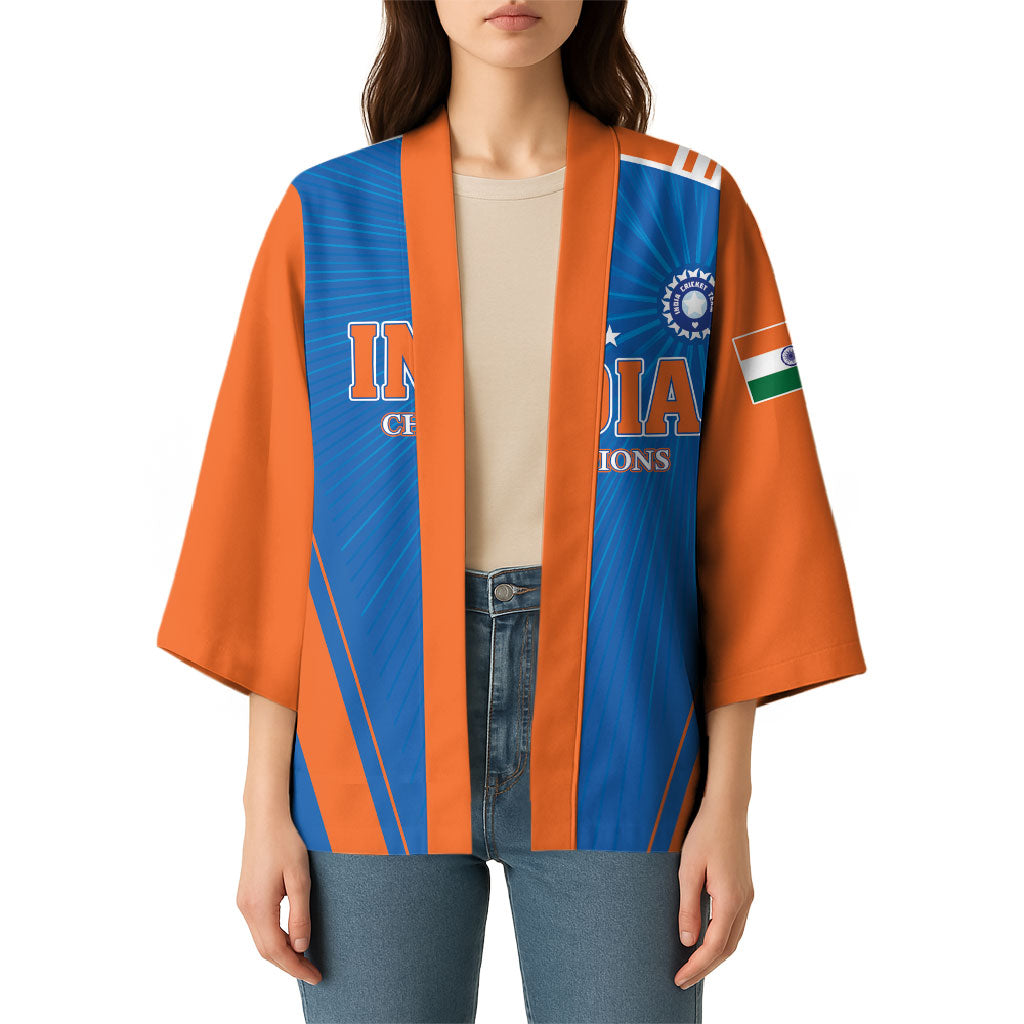 Custom India 2026 World Cricket Kimono Women in Blue Go Champions