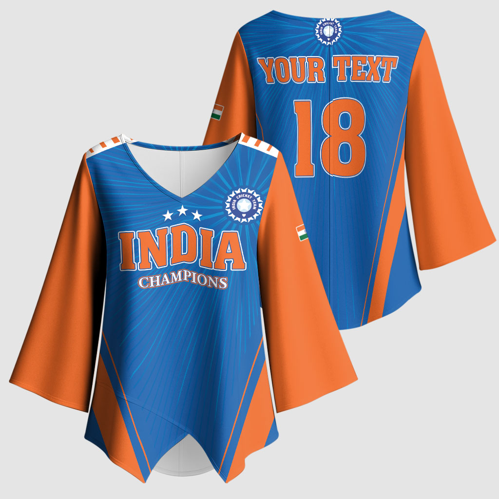 Custom India 2026 World Cricket Kimono Sleeve Blouse Women in Blue Go Champions