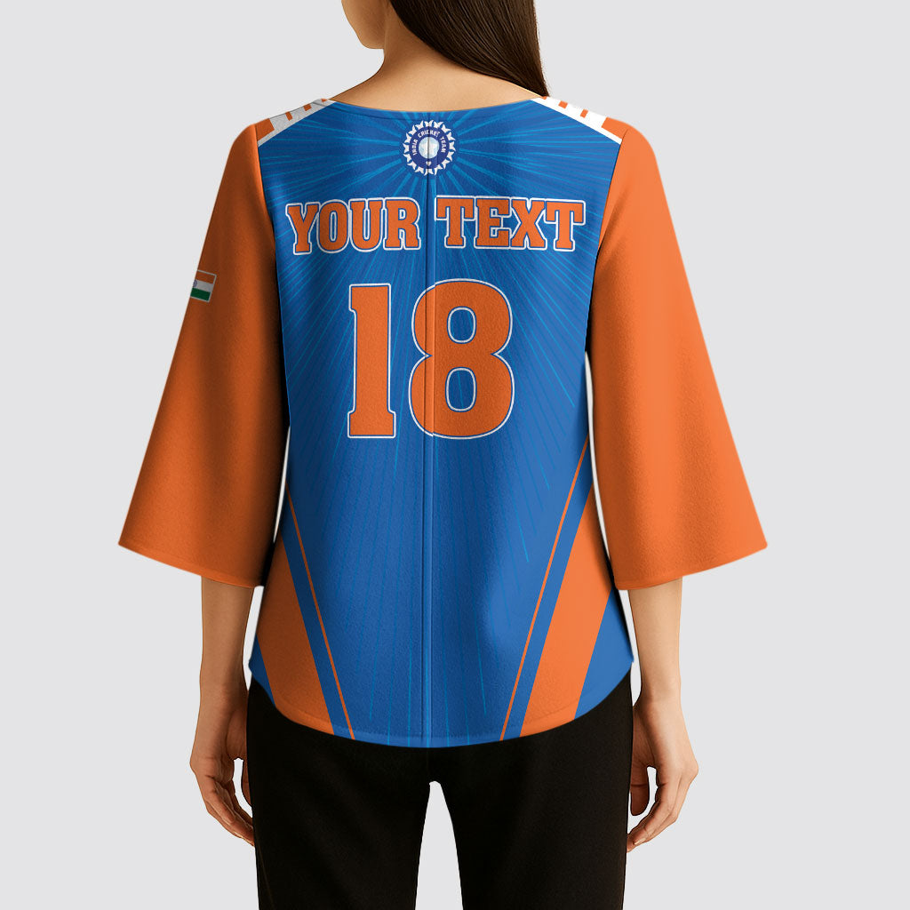Custom India 2026 World Cricket Kimono Sleeve Blouse Women in Blue Go Champions