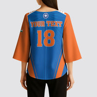 Custom India 2026 World Cricket Kimono Sleeve Blouse Women in Blue Go Champions