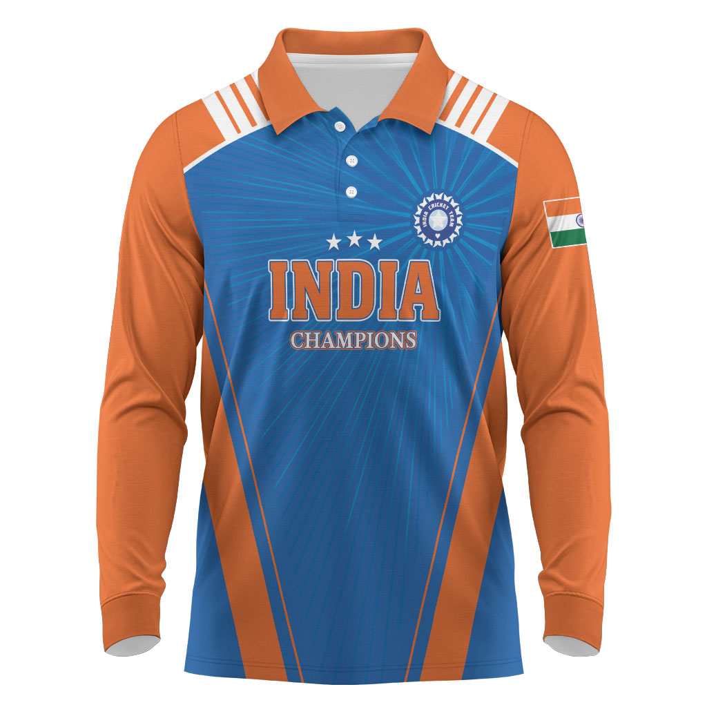 Custom India 2026 World Cricket Long Sleeve Polo Shirt Women in Blue Go Champions