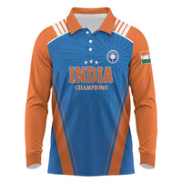 Custom India 2026 World Cricket Long Sleeve Polo Shirt Women in Blue Go Champions