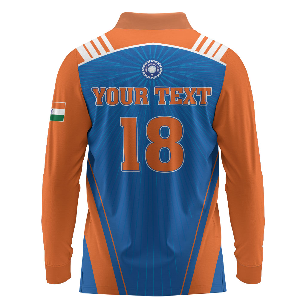 Custom India 2026 World Cricket Long Sleeve Polo Shirt Women in Blue Go Champions