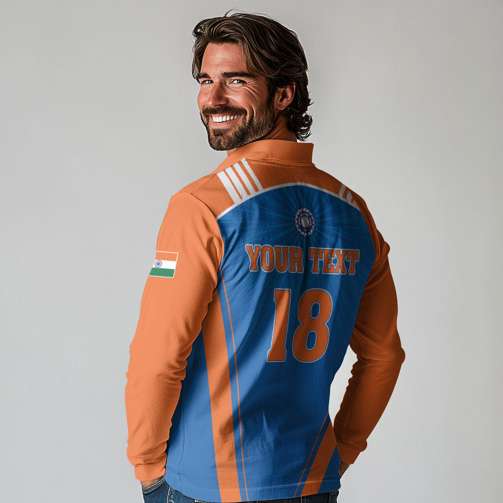 Custom India 2026 World Cricket Long Sleeve Polo Shirt Women in Blue Go Champions