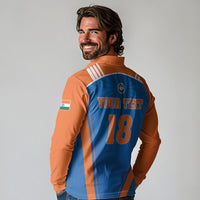 Custom India 2026 World Cricket Long Sleeve Polo Shirt Women in Blue Go Champions