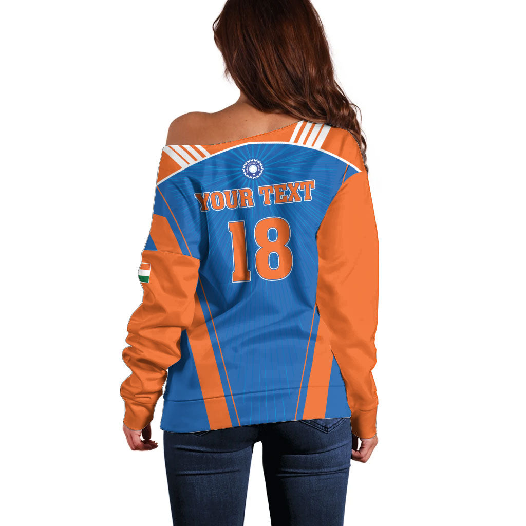 Custom India 2026 World Cricket Off Shoulder Sweater Women in Blue Go Champions