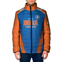 Custom India 2026 World Cricket Padded Jacket Women in Blue Go Champions