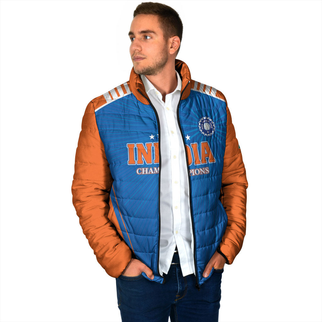 Custom India 2026 World Cricket Padded Jacket Women in Blue Go Champions