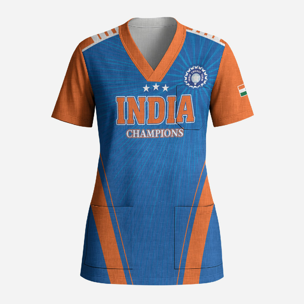 Custom India 2026 World Cricket Scrub Top Women in Blue Go Champions
