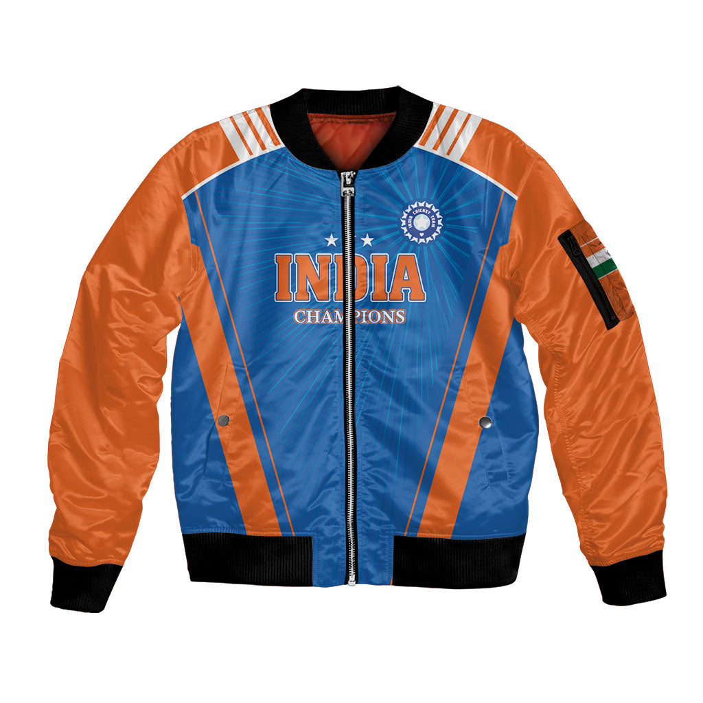 Custom India 2026 World Cricket Sleeve Zip Bomber Jacket Women in Blue Go Champions