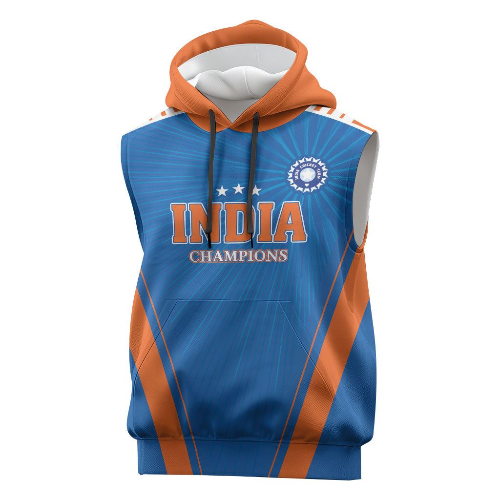 Custom India 2026 World Cricket Sleeveless Hoodie Women in Blue Go Champions