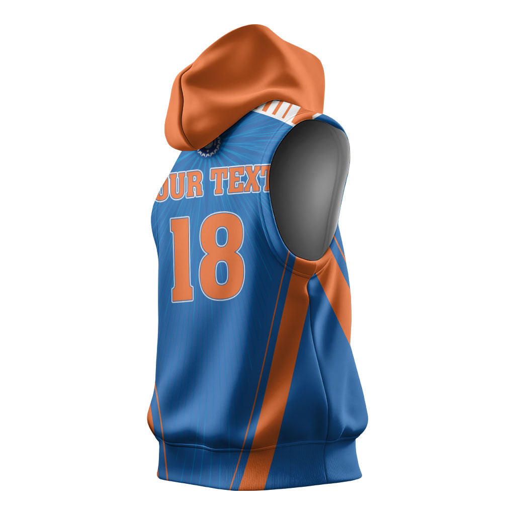 Custom India 2026 World Cricket Sleeveless Hoodie Women in Blue Go Champions