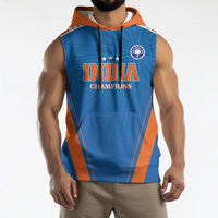 Custom India 2026 World Cricket Sleeveless Hoodie Women in Blue Go Champions