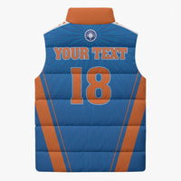 Custom India 2026 World Cricket Sleeveless Puffer Jacket Women in Blue Go Champions