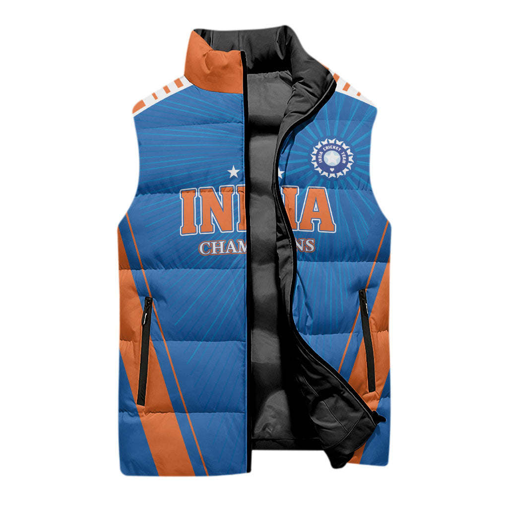 Custom India 2026 World Cricket Sleeveless Puffer Jacket Women in Blue Go Champions