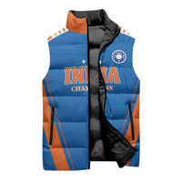Custom India 2026 World Cricket Sleeveless Puffer Jacket Women in Blue Go Champions