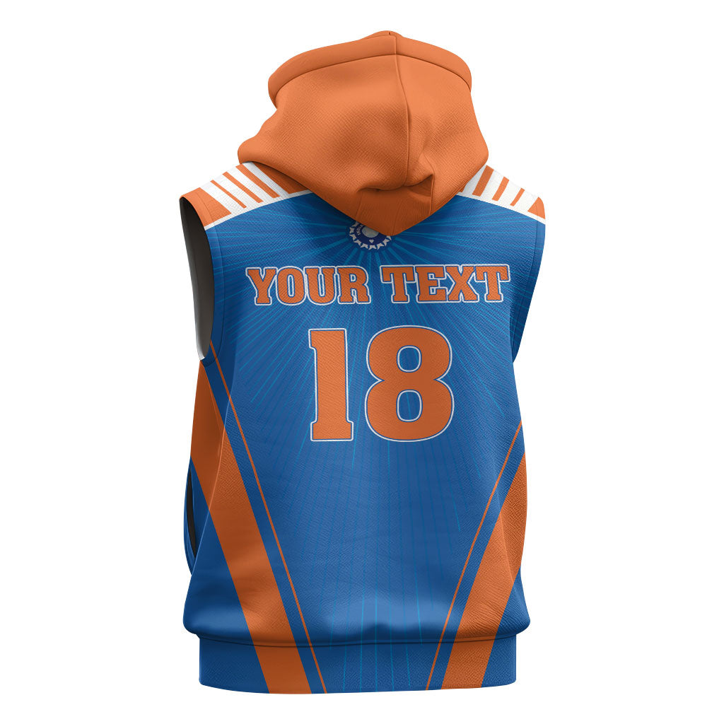 Custom India 2026 World Cricket Sleeveless Zip Hoodie Women in Blue Go Champions